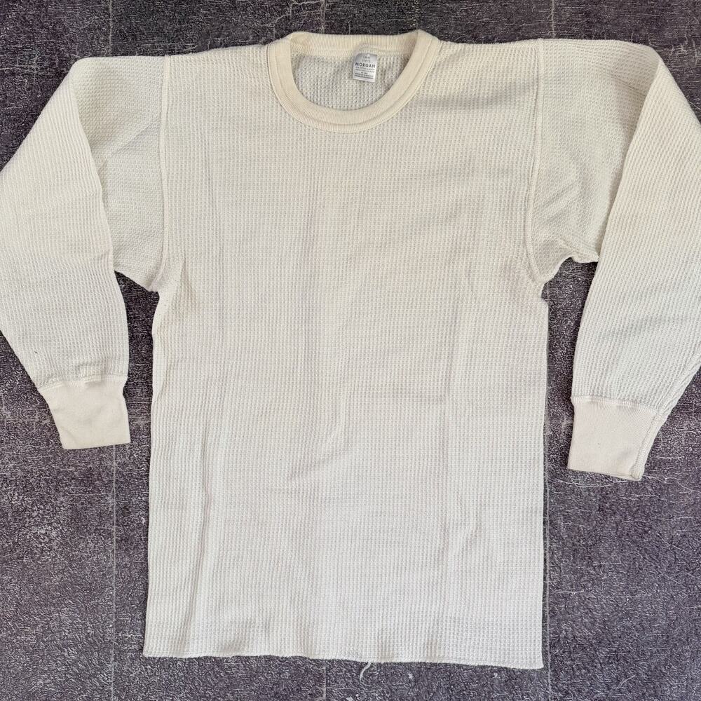 Men's Morgan White Waffle Knit Thermal Long Sleeve Cotton Base Layer Shirt Sz L